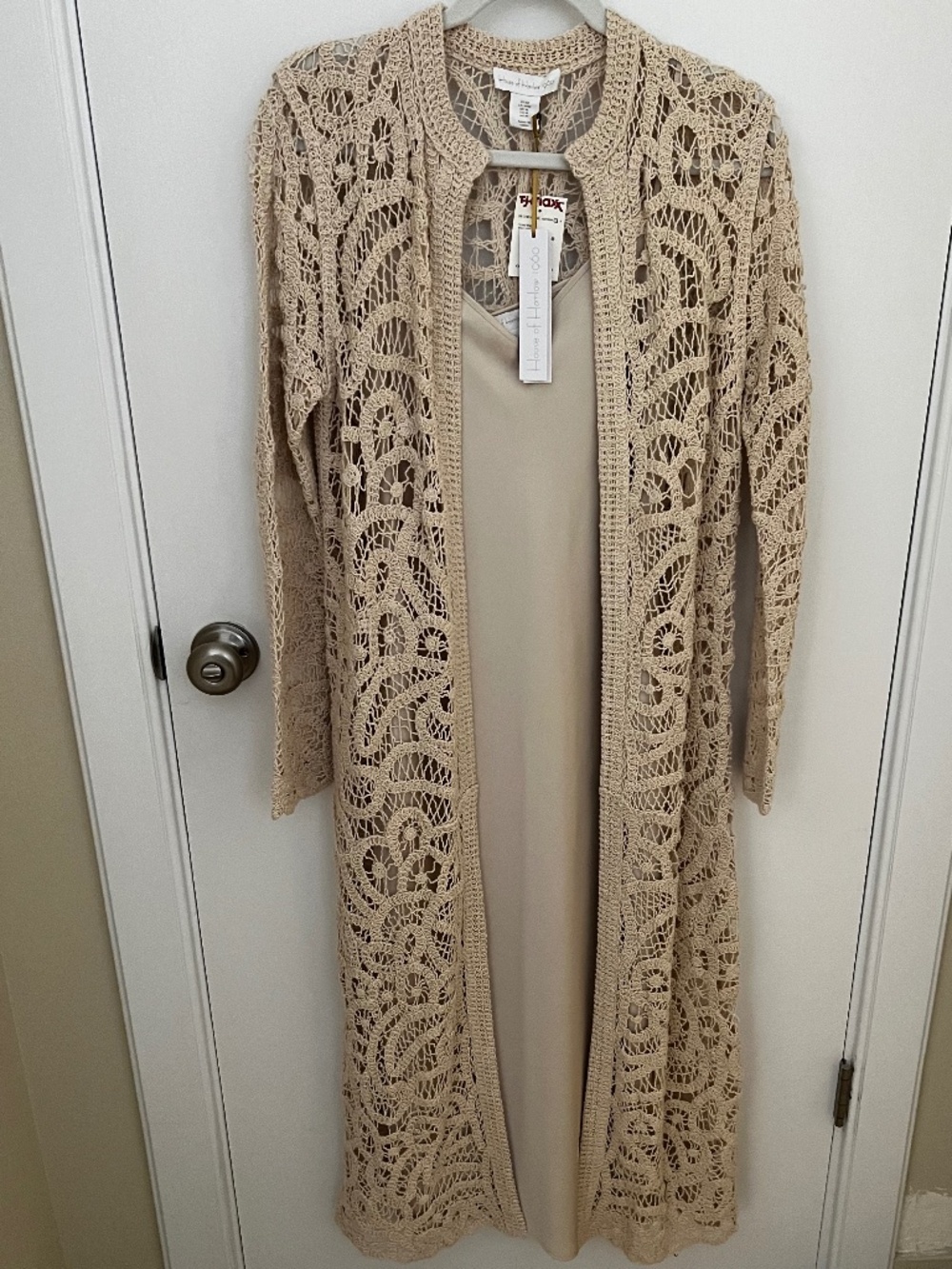 House of Harlow Beige Lace Crochet Duster Jacket and Matching Slip Dress NWT